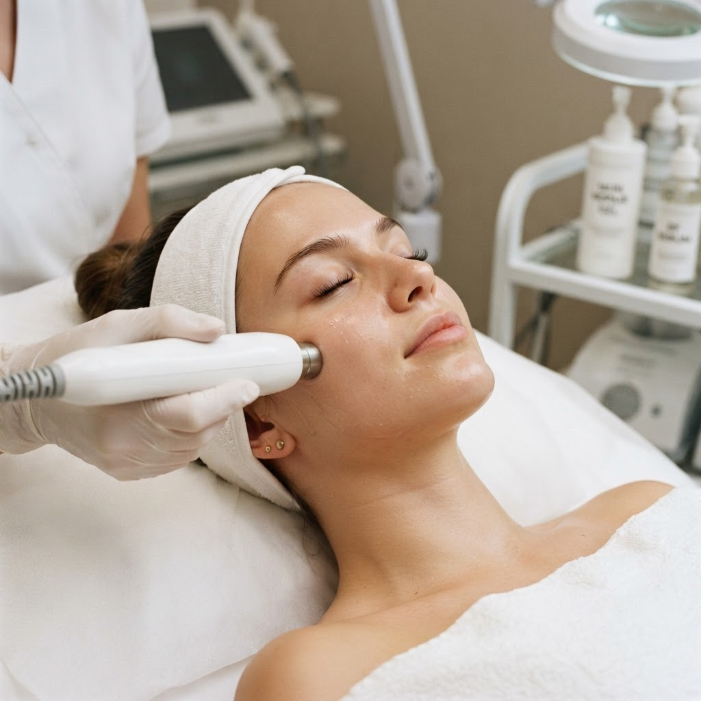 Paciente recibiendo un tratamiento facial de bioestimulación